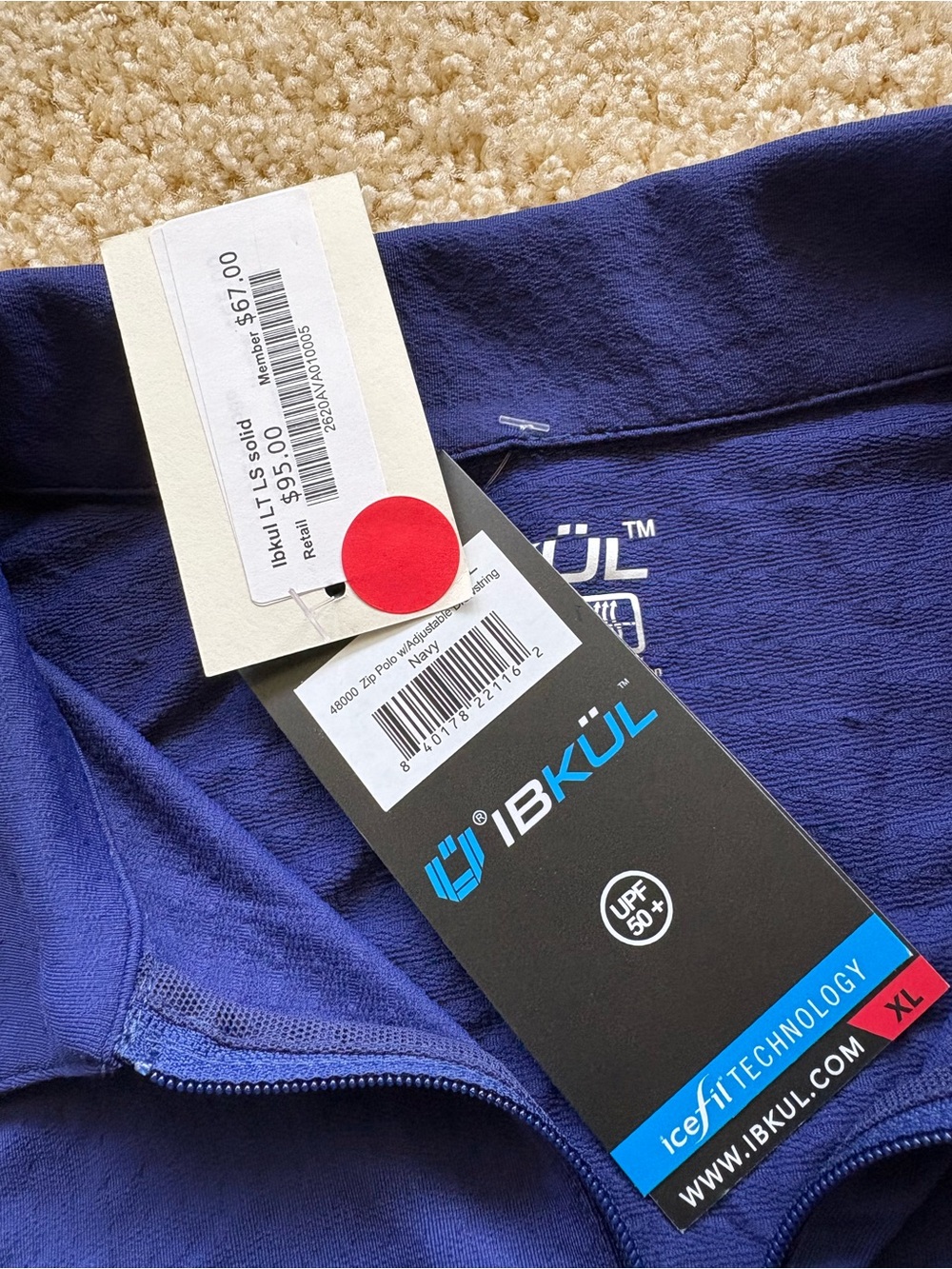 IBKUL IceFil Zip Polo Adjustable Drawstring Hem XL Navy UPF 50+ Golf Tennis NWT - Picture 2 of 5